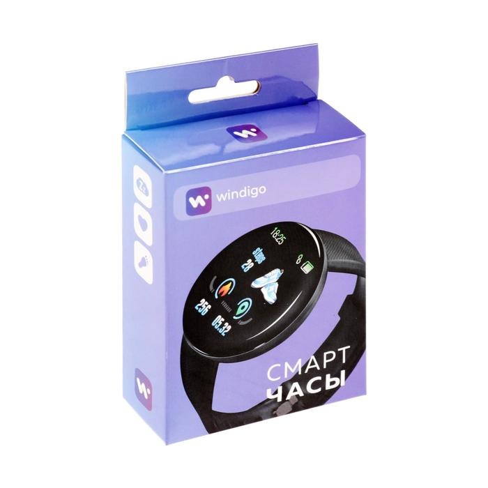 фото Смарт-часы windigo am-5, 1.3, цветной дисплей, сенсор, пульсометр, шагомер, 90 мач, черный