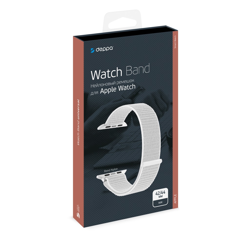Ремешок Band Nylon для Apple Watch 42/44 mm, нейлоновый, белый, Deppa