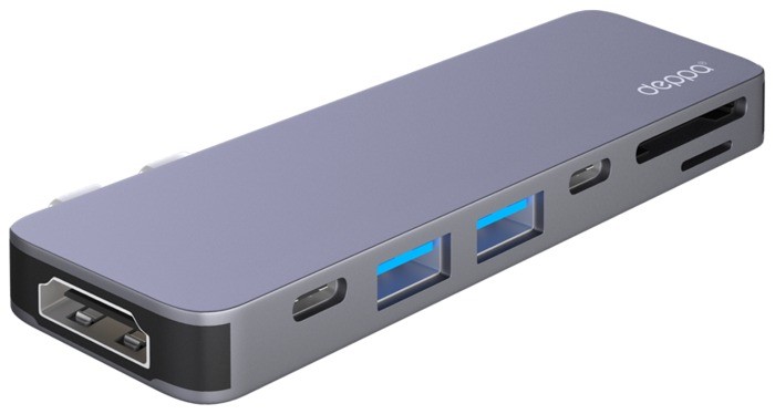Переходник Deppa Thunderbolt C 7в1 (73121) Type-C to USB3.0x2/ HDMI/ Thunder3/ Type-C/ SD/ MicroSD для MacBook Графитовый от MELEON
