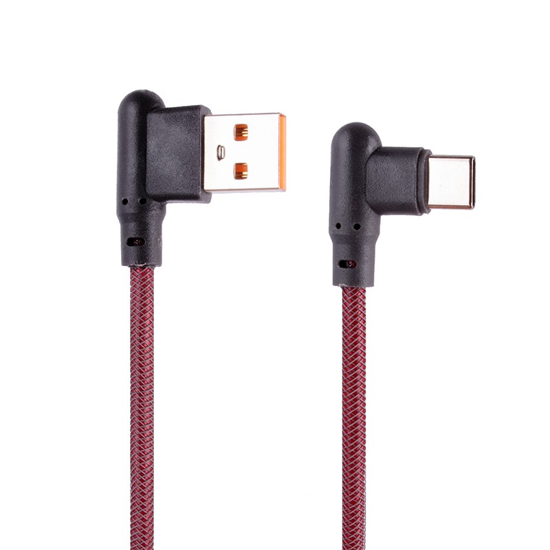 

USB кабель «LP» Type-C Г-коннектор оплетка леска (красный/блистер)