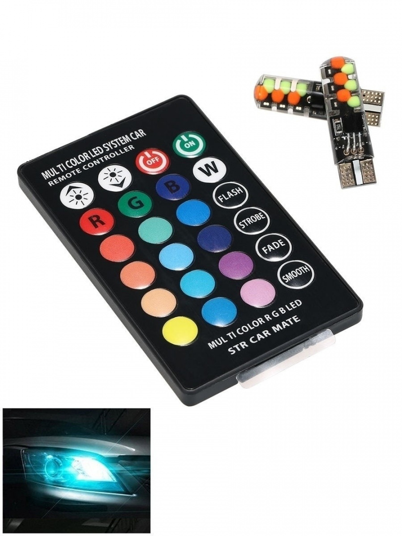 Комплект LED RGB ламп в габариты с пультом управления (7 цветов, 12 лампочек)