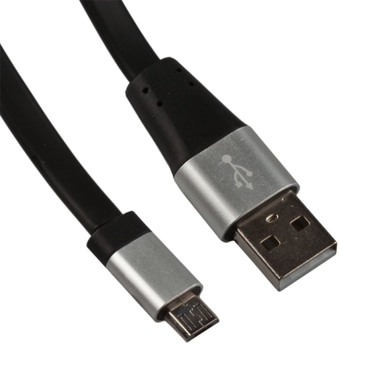 

USB кабель «LP» Micro USB плоский, металлические разъемы, 1 м. (черный/коробка)
