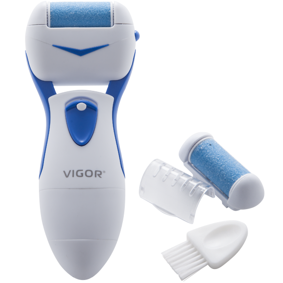 

Пемза электрическая Vigor HX-8603, простая в использовании, идеальна для ухода за кожей стоп, 2 сменных насадки-ролика, выключатель-слайдер, защита от брызг IPX4, чистящая щеточка в комплекте, работа от 2-х батареек типа АА