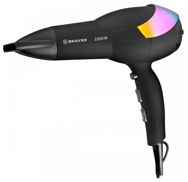 

Фен BRAYER BR3003, 2200 Вт, 2 скорости, 3 температурных режима, холодный воздух, покрытие soft-touch, шнур 1,8 м, черный