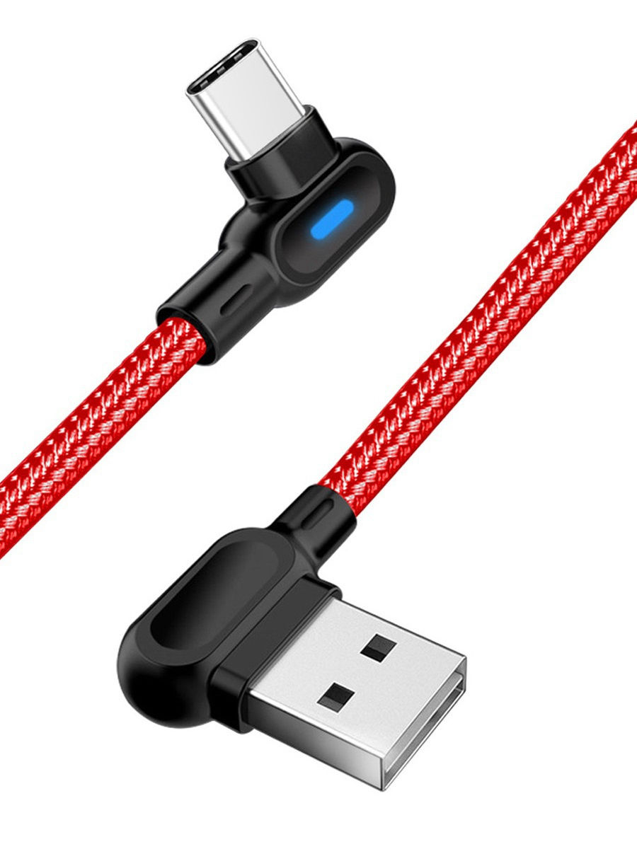 

Угловой USB-кабель для зарядки телефонов с Type C-разъемом, 1 м, красный