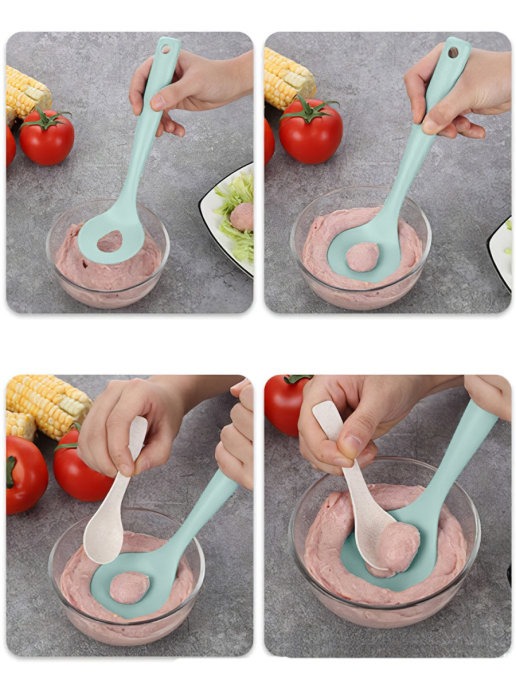 фото Ложка для приготовления фрикаделек, мясных шариков, митболов, зеленая