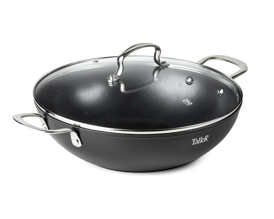 фото Сковорода-вок taller tr-4199, 30 см, с крышкой, черный