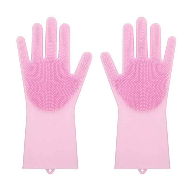 фото Силиконовые перчатки для мытья посуды livingenie, розовый