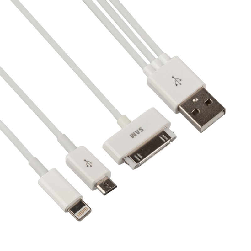 

USB кабель «LP» 4 в 1 для Apple 30 pin/Apple Lightning 8-pin/Micro USB/Samsung Tab (белый/коробка)