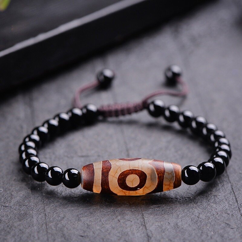 

Браслет - Бусина Дзи, ремешок из бусин, светло-коричневая