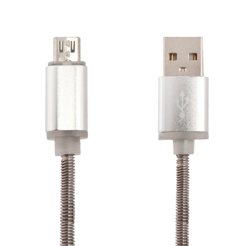 

USB кабель «LP» Micro USB «Пружина» в металлической оплетке (стальной/коробка)