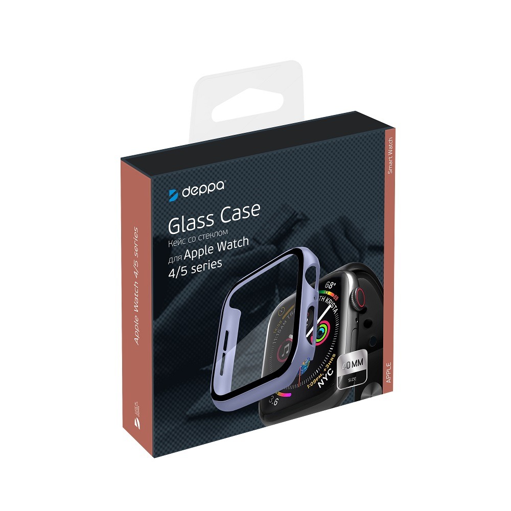 Кейс со стеклом для Apple Watch 456SE6SE series лавандовый 40 мм Deppa