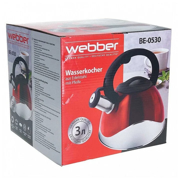 фото Webber чайник со свистком be-0530, 3 л, красный