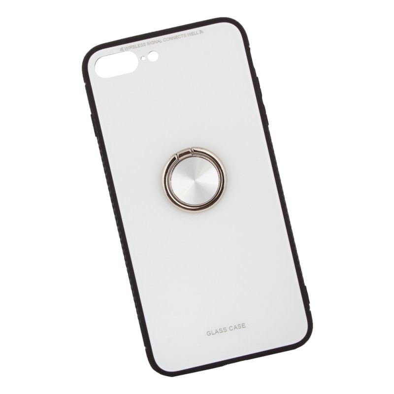 фото Защитная крышка «lp» для iphone 7 plus/8 plus «glass case» с кольцом (белое стекло/коробка)