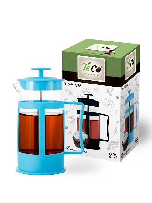 

Френч-пресс TECO, TС-P1035-BU (голубой) 0,35 л. из пластика и стекла цветной