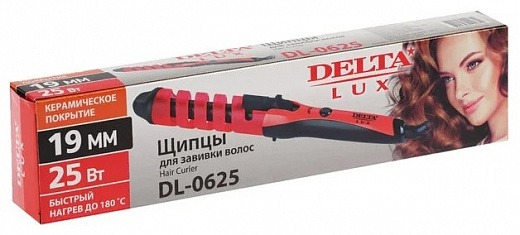 Щипцы для волос DELTA LUX DL-0625 красный КЕРАМИЧЕСКОЕ покрытиеd19мм Россия24