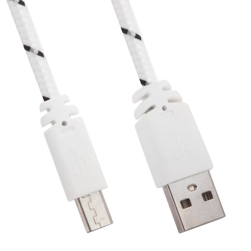 

USB кабель «LP» Micro USB в оплетке (белый с черным/коробка)