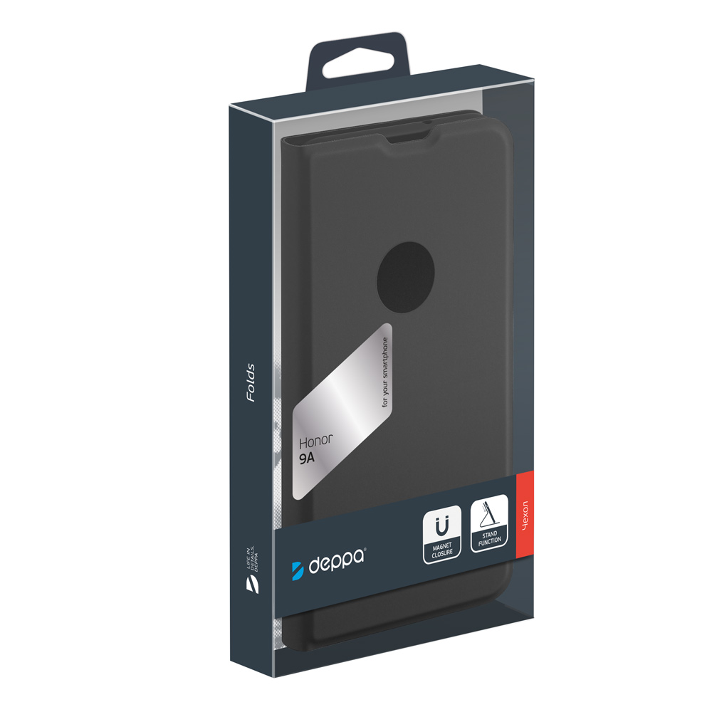 фото Чехол book cover silk pro для honor 9a, черный, deppa 87608
