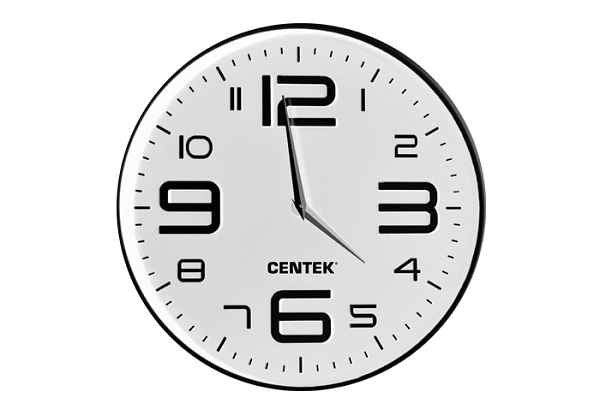 Часы настенные Centek СТ-7101 White 30 см диам., круг, ОБЪЁМНЫЕ ЦИФРЫ, плавный ход