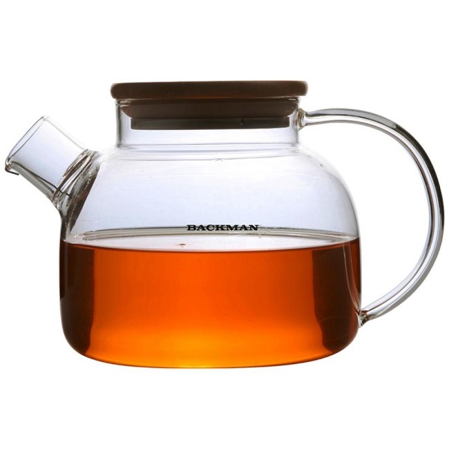 Заварочный чайник BACKMAN BM-0324 ,боросиликатного стекла, 600мл, фильтр-пружинка, крышка бамбук