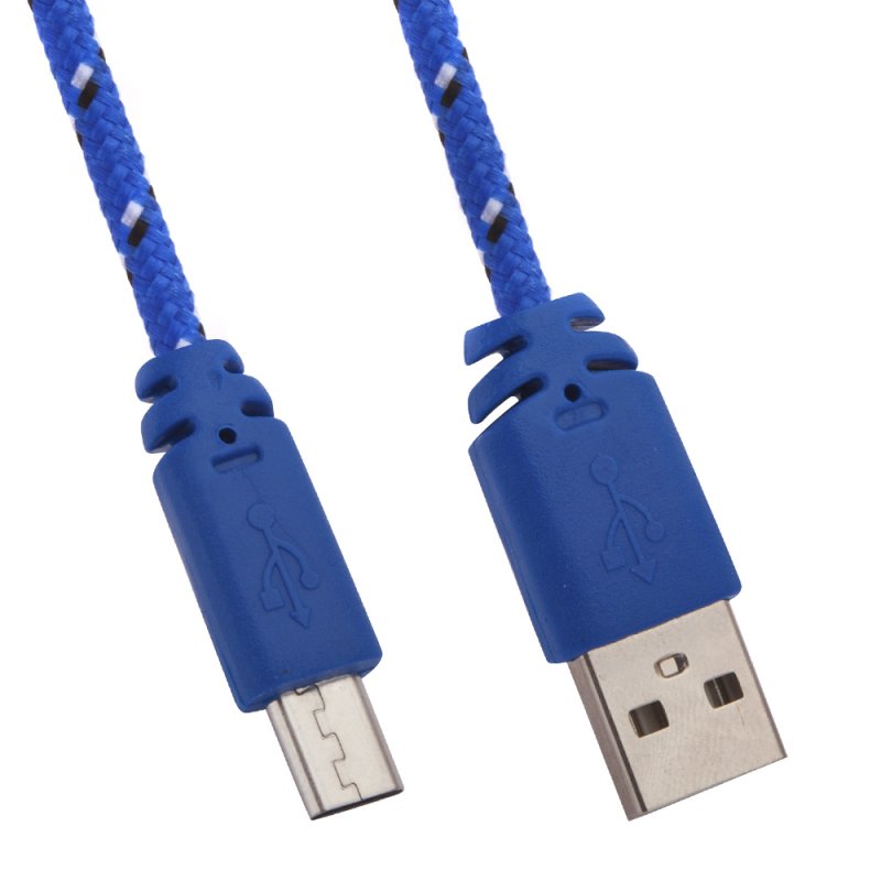 

USB кабель «LP» Micro USB в оплетке (синий с желтым/коробка)
