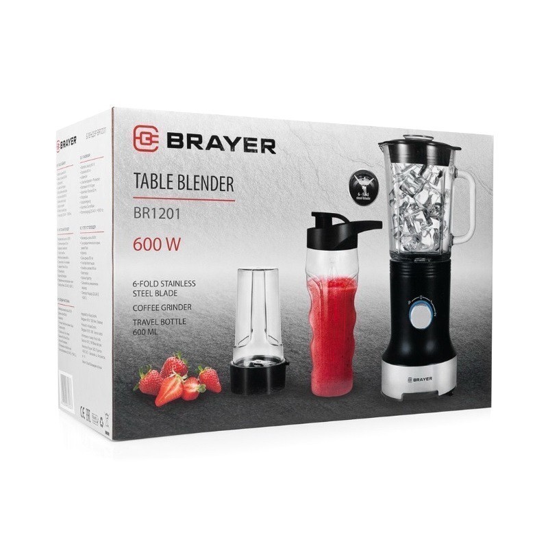

Блендер настольный Brayer BR1201, 600 Вт, 0,8 л, 6 ножей, импульс, кофемолка