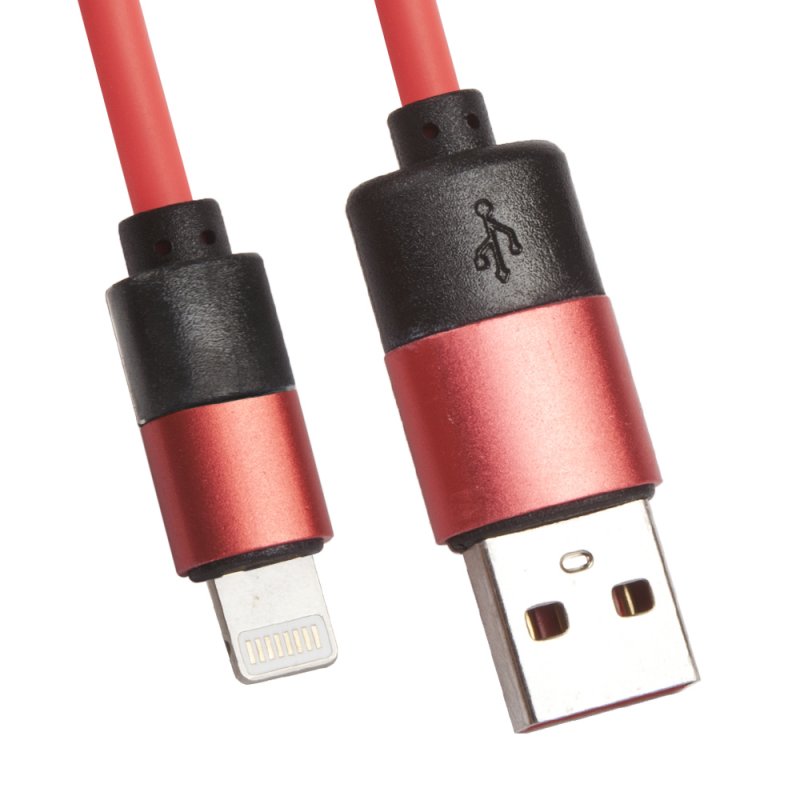 

USB кабель «LP» для Apple 8 pin круглый soft touch металлические разъемы(розовый/европакет
