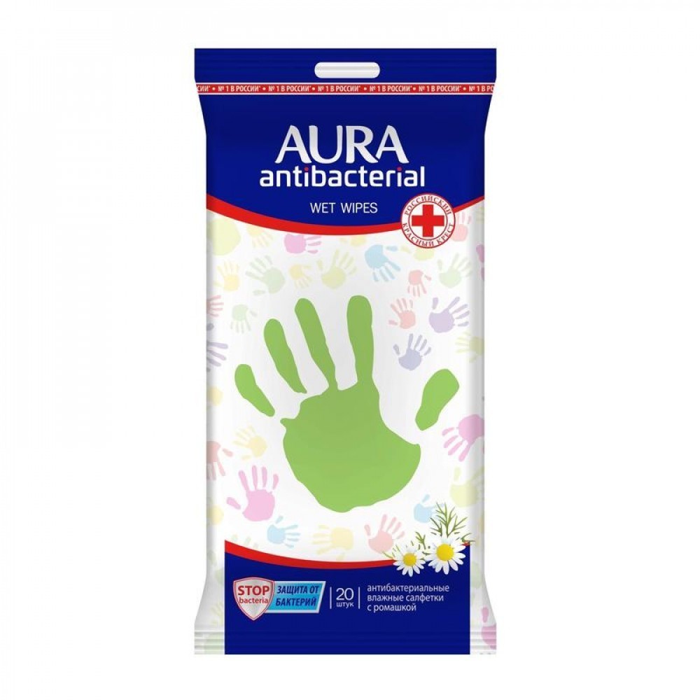 Влажные салфетки антибактериальные Aura, 20 штук в упаковке от MELEON