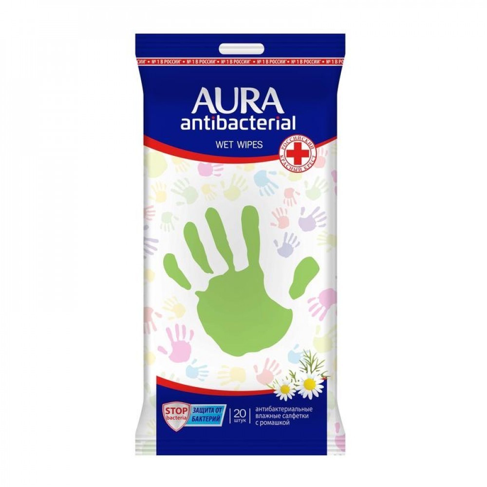 

Влажные салфетки антибактериальные Aura, 20 штук в упаковке