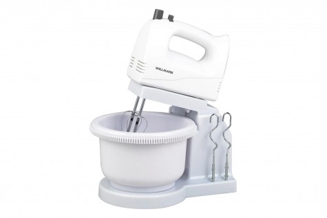Миксер WILLMARK WHM-510B ( 5 cкор., 2 насадк., 2 венчика, чаша 2 л., 100 Вт., белый)