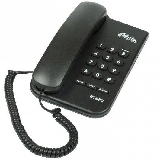 

Телефон проводной RITMIX RT-320 black, без дисплея, пауза, сброс, повтор номера, световой индикатор, регулировка громкости звонка (настольн/настен)