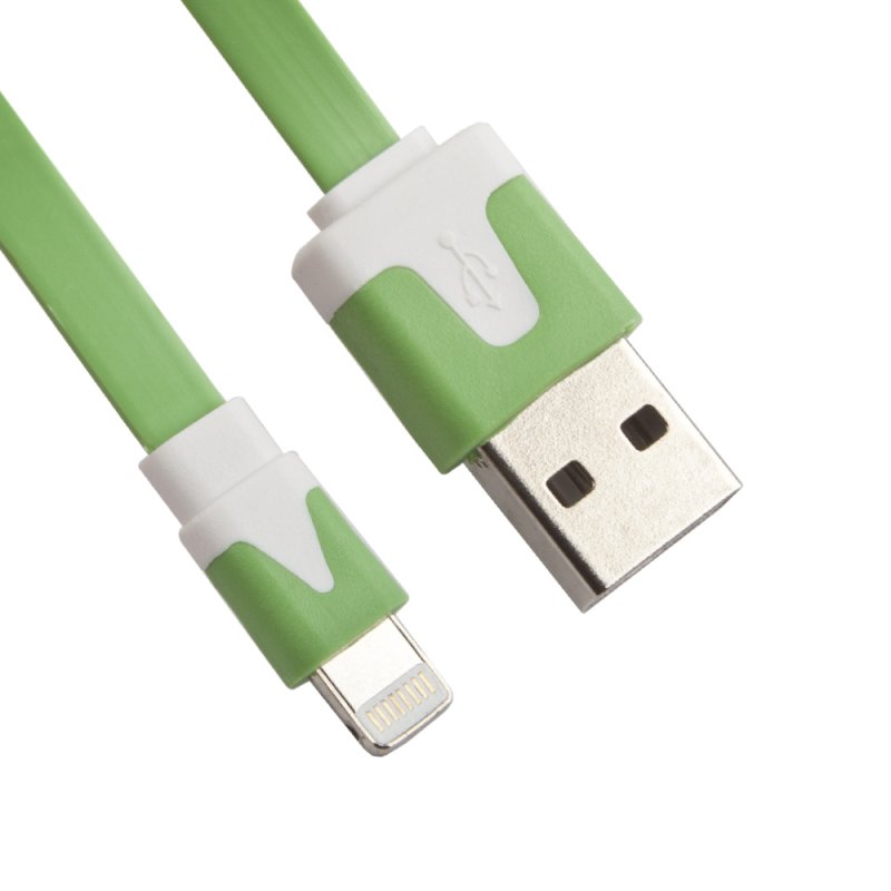 

USB кабель «LP» для Apple iPhone/iPad Lightning 8-pin плоский узкий (зеленый/коробка)