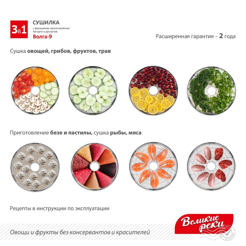 фото Сушилка для овощей и фруктов великие реки волга-9 черно-белая