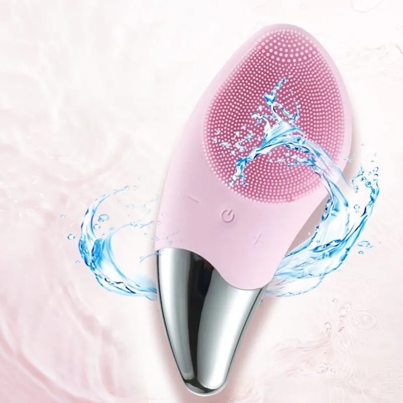 фото Электрическая силиконовая щетка-массажер для чистки лица sonic facial brush, светло-розовый