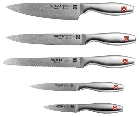 фото Набор vitesse classic vs-9205 new, 5 ножей с подставкой, серебристый