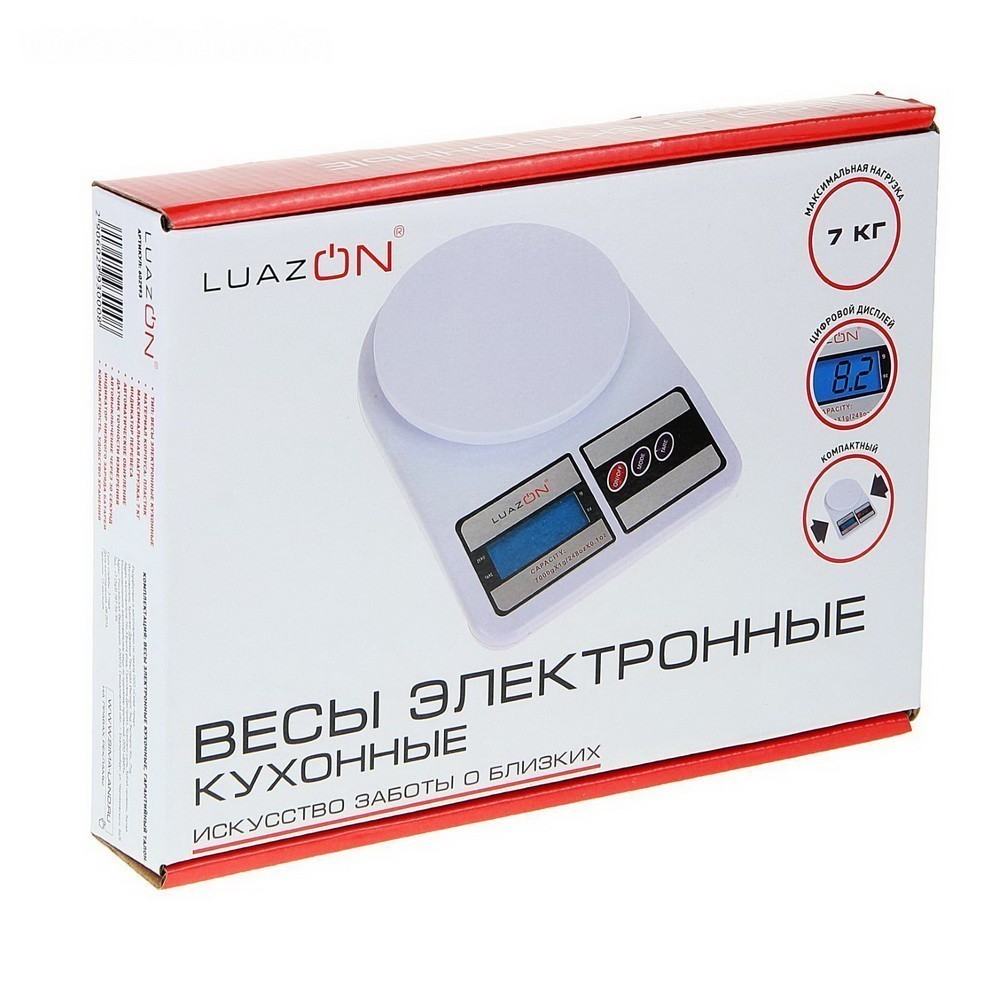 Весы LuazON LVK-704, электронные, кухонные, до 7 кг, от 2*АА (не в комплекте)