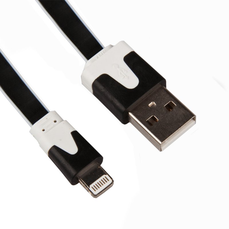 

USB кабель «LP» для Apple iPhone/iPad Lightning 8-pin плоский узкий (черный/коробка)