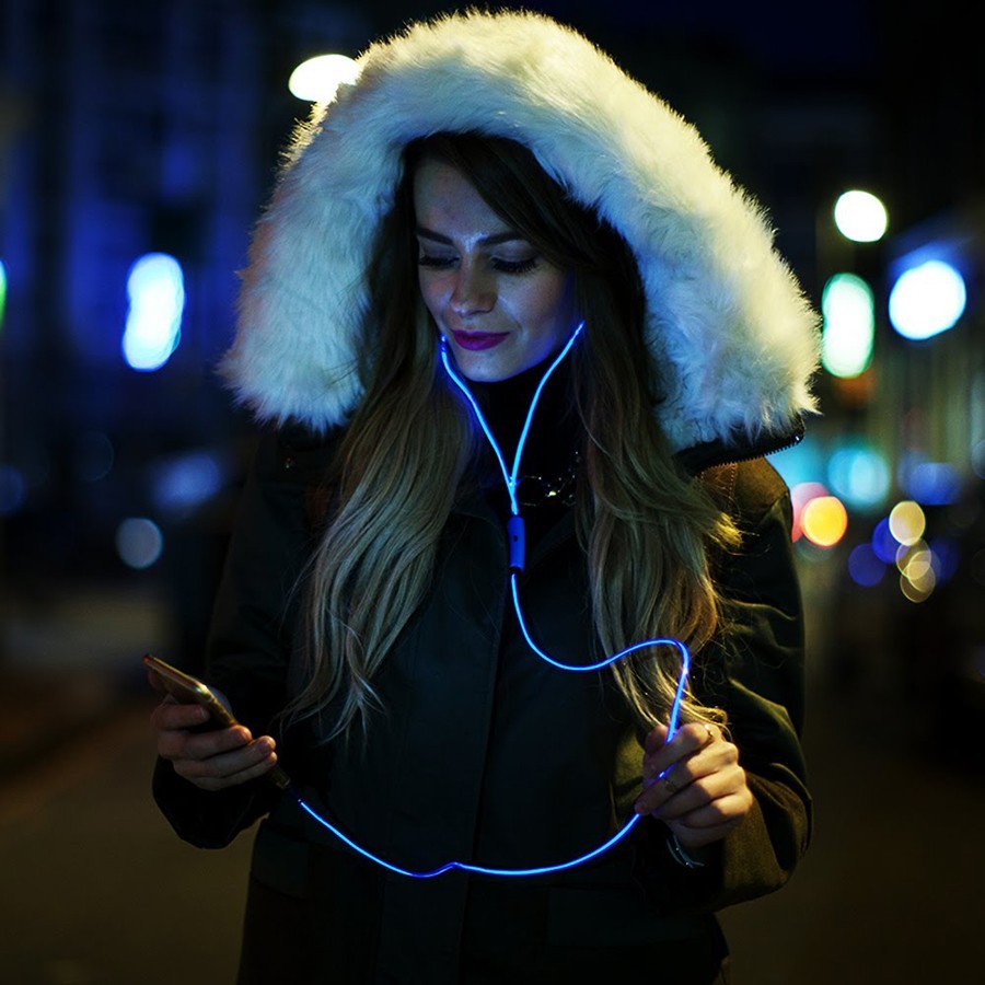 

Светящиеся наушники с EL-проводом, синий