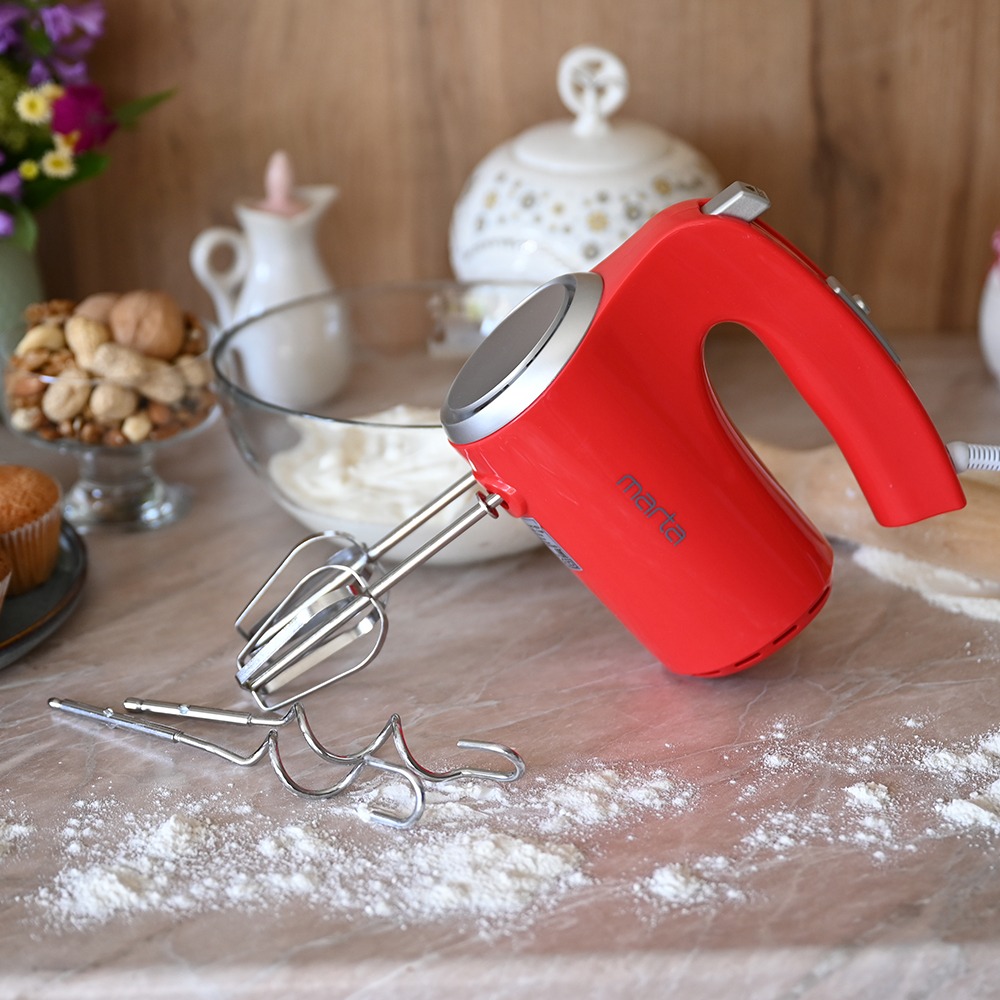 

Миксер MARTA MT-1512 КРАСНЫЙ РУБИН без чаши, 350W, 5 скоростных режимов