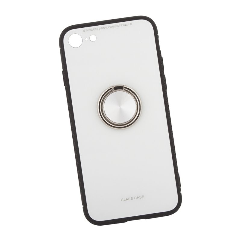 фото Защитная крышка «lp» для iphone se 2/8/7 «glass case» с кольцом (белое стекло/коробка)