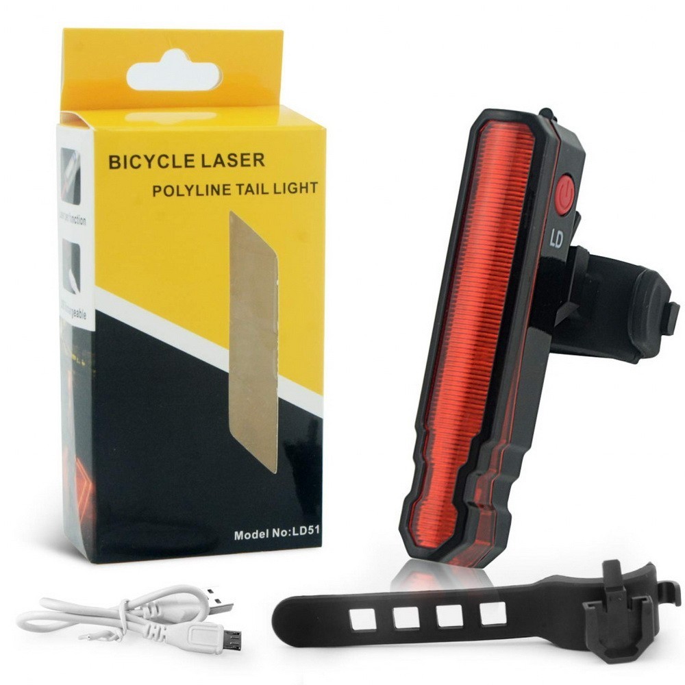 Задняя велосипедная фара Bicycle Laser Polyline Tail Light LD-51, USB