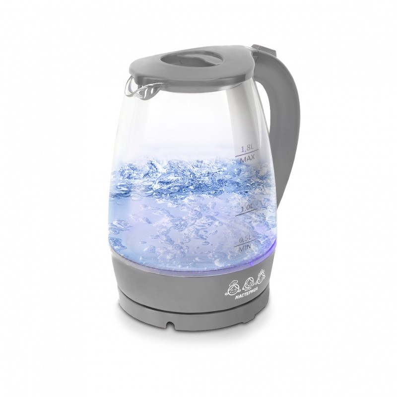 

Чайник электрический Мастерица ЕК-1801G, дымчатый, 1,8л, стекло, 1850 Вт