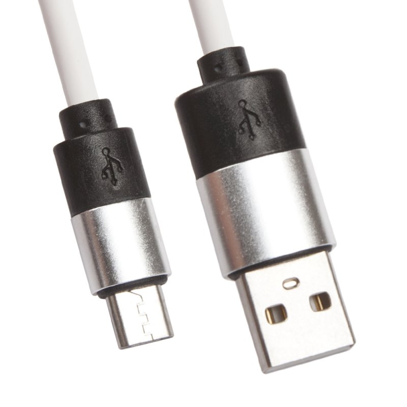 

USB кабель «LP» Micro USB круглый soft touch металлические разъемы (белый/европакет)