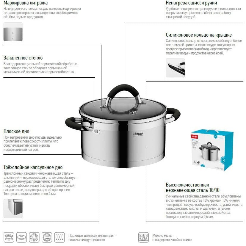 фото Набор посуды nadoba olina 726419 8 пр. серебристый/черный