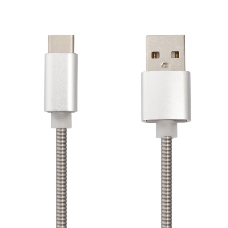 

USB кабель «LP» USB Type-C «Пружина» в металлической оплетке (стальной/коробка)