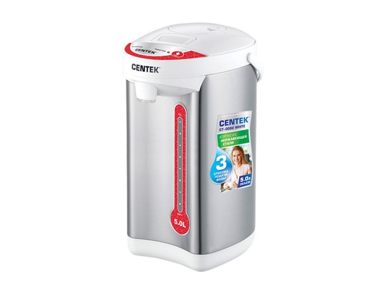

Термопот Centek CT-0082 White (бел), 5л, 750Вт, 3 способа подачи воды, корпус из нержавеющей стали
