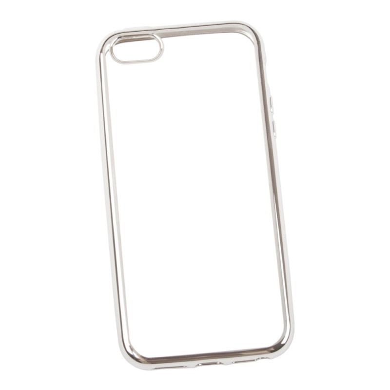 

Силиконовый чехол «LP» для iPhone 5/5s/SE TPU (прозрачный с серебряной хром рамкой) коробка