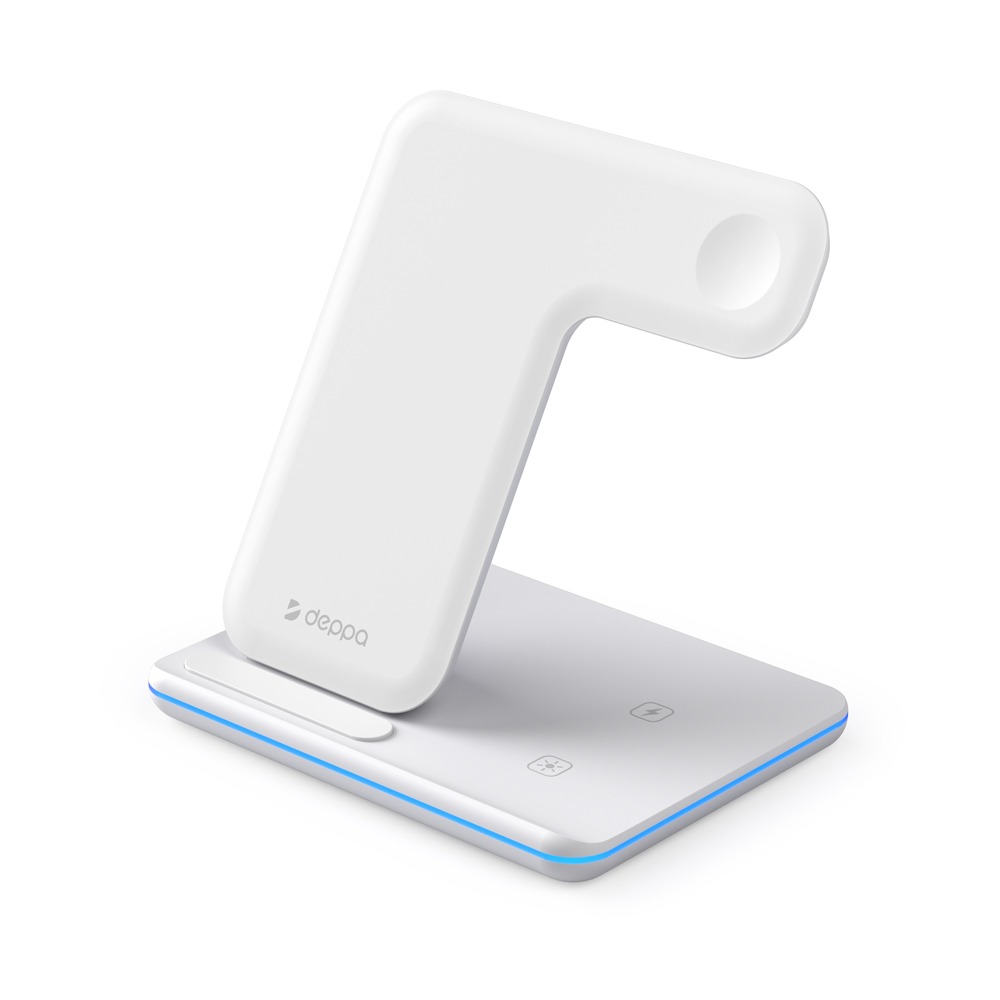 фото Зарядная станция 3 в 1 charging stand neo: iphone, apple watch, airpods, 20 вт, белая, deppa