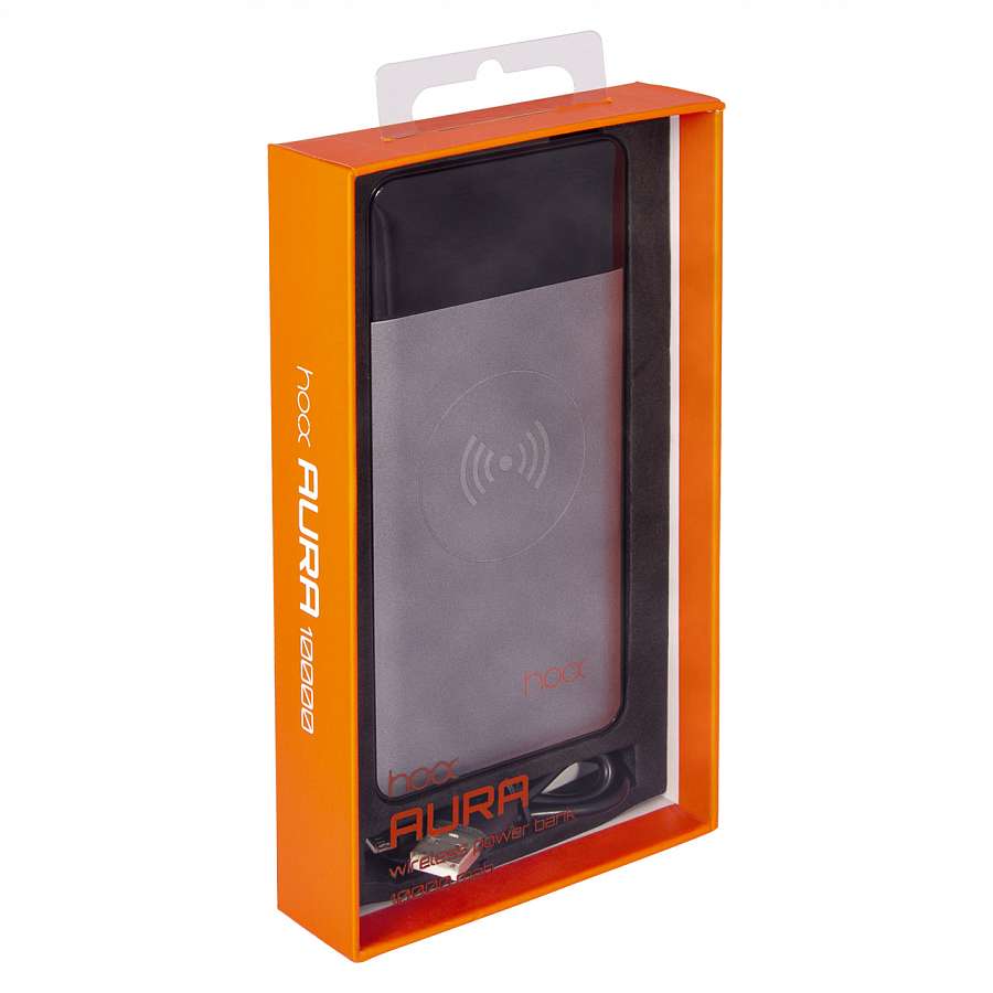 фото Внешний аккумулятор с беспроводной зарядкой hoox aura 10000, серебро