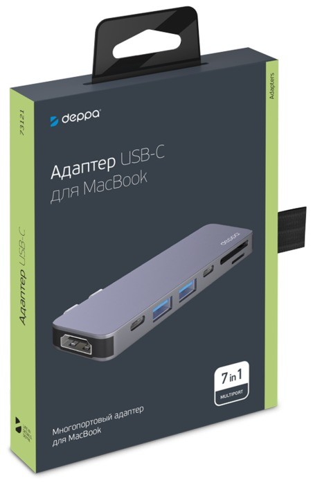 Переходник Deppa Thunderbolt C 7в1 (73121) Type-C to USB3.0x2/ HDMI/ Thunder3/ Type-C/ SD/ MicroSD для MacBook Графитовый от MELEON